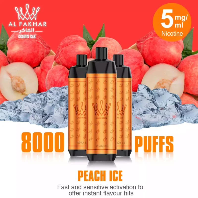 2025 Bestseller AL FAKHAR 8000 Züge F18 Einweg E-Zigarette 600 mAh Akku 18 ml E-Liquid – Pfirsich Eis Flavours (1)