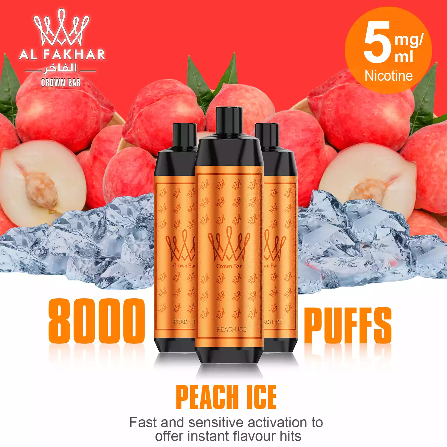 2025 Bestseller AL FAKHAR 8000 Züge F18 Einweg E-Zigarette 600 mAh Akku 18 ml E-Liquid – Pfirsich Eis Flavours (1)