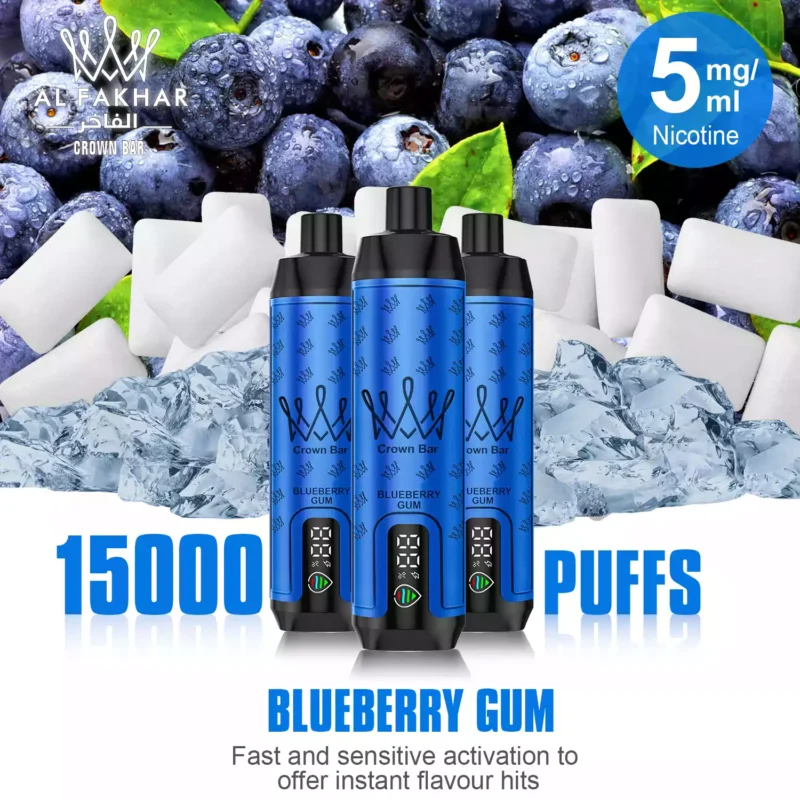 2025 Neu AL FAKHAR 15000 Züge F18S Einweg E-Zigarette mit 600 mAh Akku und Mesh-Kern – Blaubeere Kaugummi Geschmack (5)
