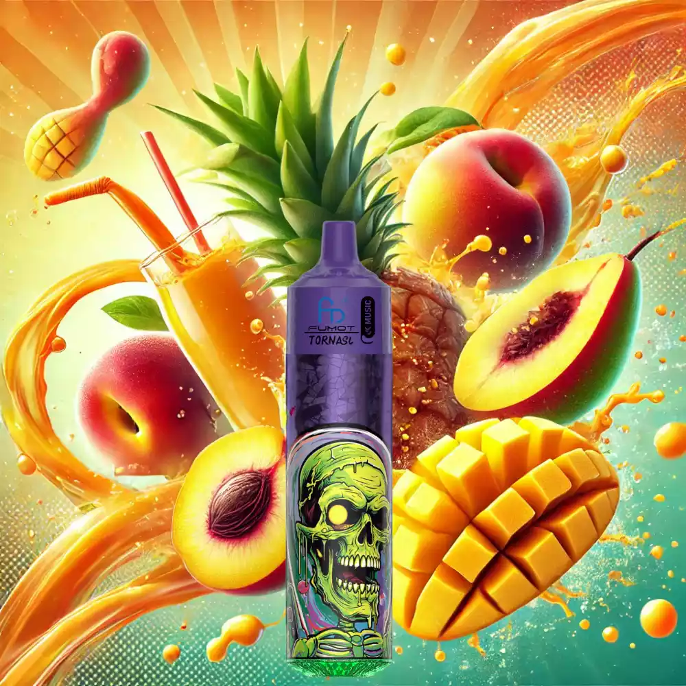 2025 Neuheit RandM Fumot Tornado 30000 Züge Einweg E-Zigarette mit Typ-C und 600 mAh Akku — Pfirsich Mango Ananas (2)