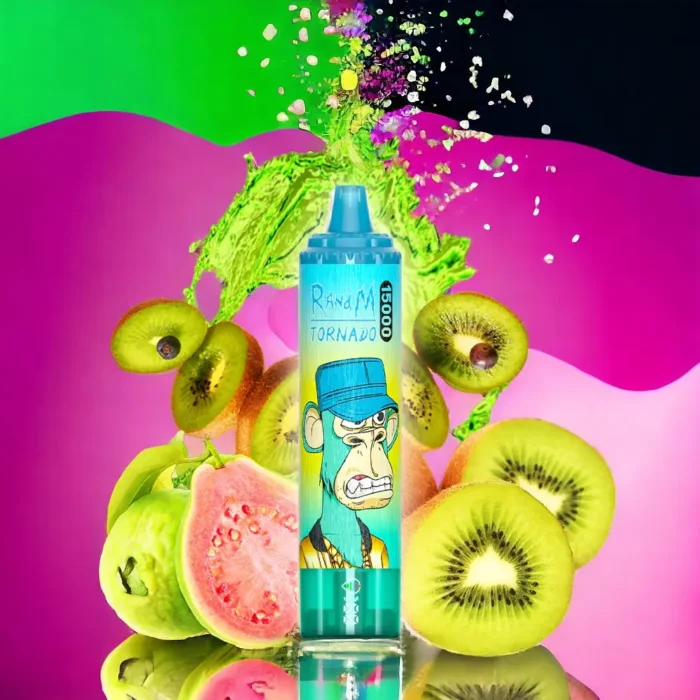 5 bis 7 Tage Lieferung RandM Tornado 15000 Züge Einweg E-Zigarette mit Akku wiederaufladbar – Kiwi Passionsfrucht Guave Geschmack (3)