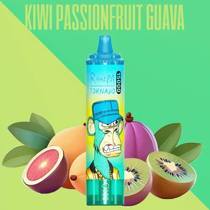 5 bis 7 Tage Lieferung RandM Tornado 15000 Züge Einweg E-Zigarette mit Akku wiederaufladbar – Kiwi Passionsfrucht Guave Geschmack (4)