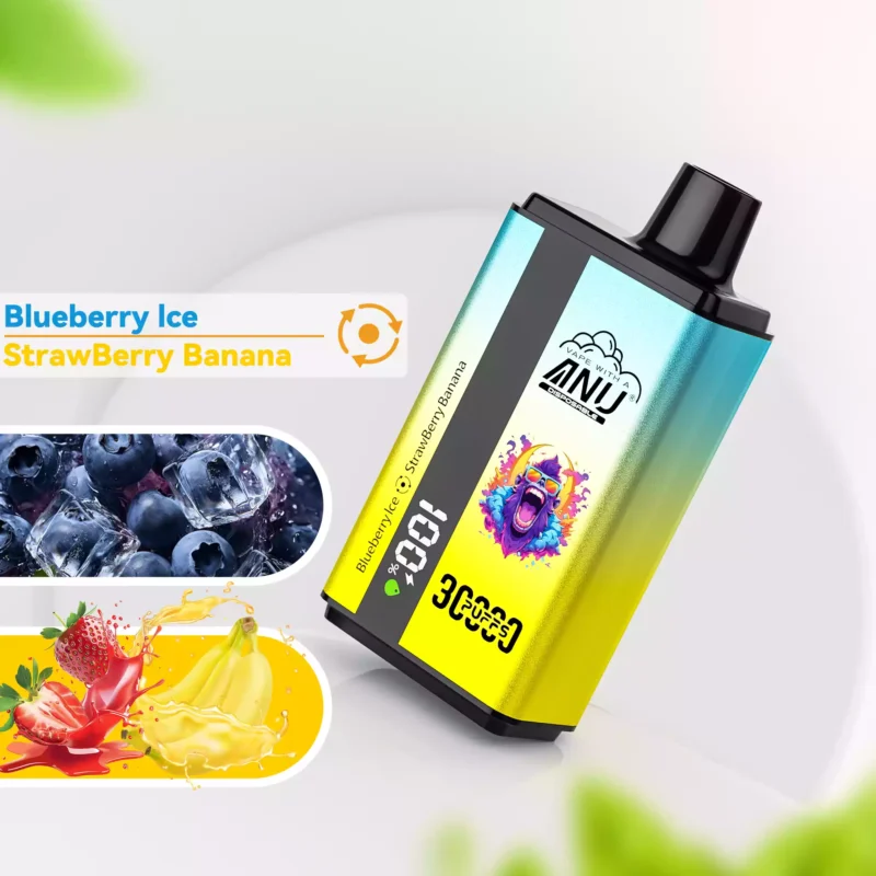 ANU 30000 Züge Blaubeere Eis & Erdbeere und Banane 0% 2% 3% 5% niedriger Nikotingehalt Einweg E-Zigaretten Fabrikverkauf Großhandel Spitzenqualität Schnelle Lieferung