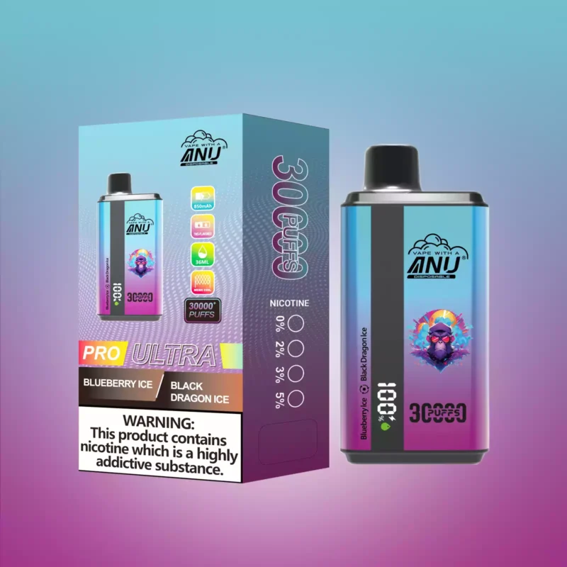 ANU 30000 Züge Doppelt Blaubeere Eis & Schwarzer Drachen Eis Einweg E-Zigaretten Fabrik Großhandel Premium Qualität Schneller Versand 0% 2% 3% 5% niedriger Nikotingehalt