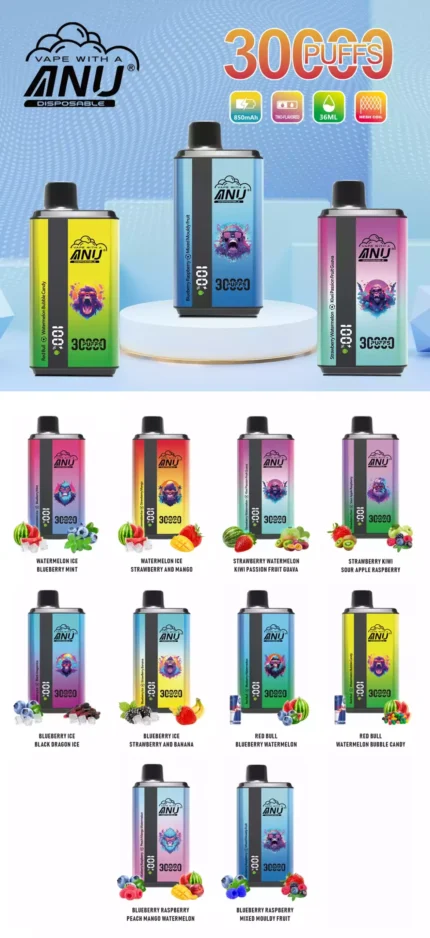 ANU 30000 Züge Vape 550 mAh Blaubeere Himbeere & Gemischte Schimmelfrüchte Direkt vom Hersteller Großhandel Premium Qualität Expressversand 0% 2% 3% 5% niedriger Nikotingehalt2
