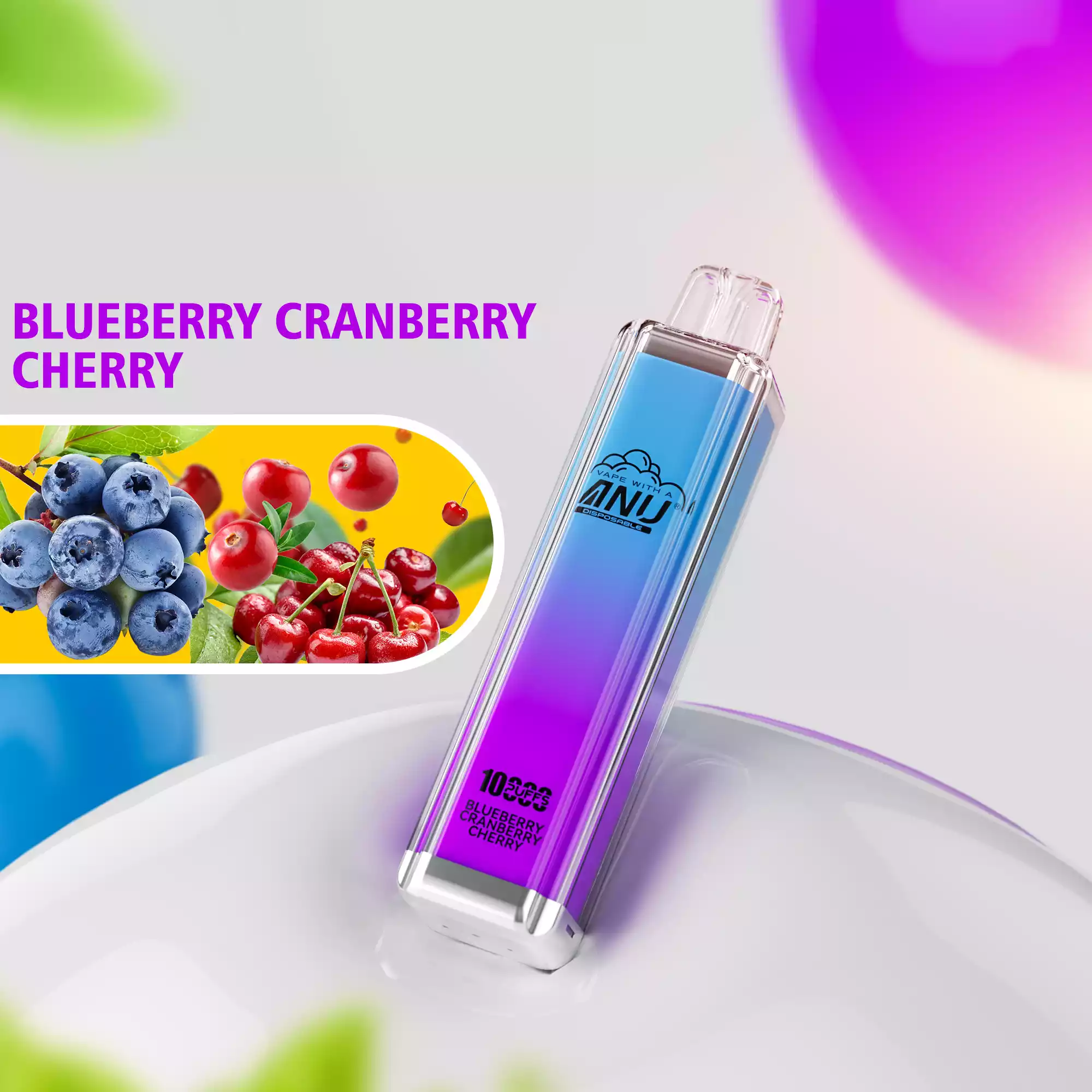 ANU Crystal 10000 Züge Blaubeere Cranberry Kirsche Einweg E-Zigaretten Fabrikverkauf Großhandel Premium Qualität Exzellenter Geschmack Expressversand 0% 2% 3% 5% Niedriger Nikotingehalt (6)