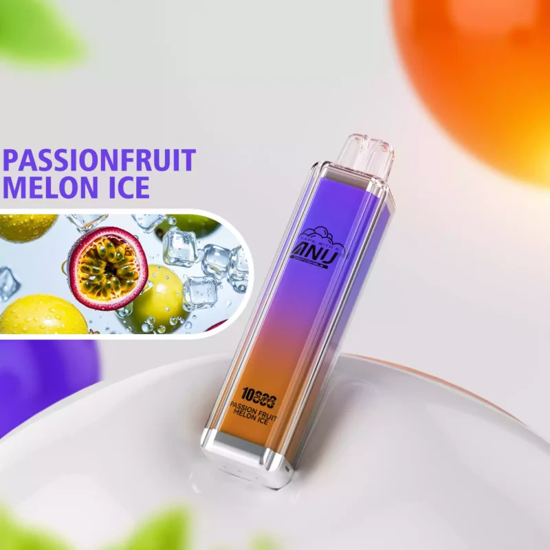 ANU Crystal 10000 Züge Passionsfrucht Melone Eis Vape Einweg Gerät Direkt ab Werk Großhandel Erstklassige Qualität Hervorragender Geschmack Rascher Versand 0% 2% 3% 5% Niedriger Nikotingehalt