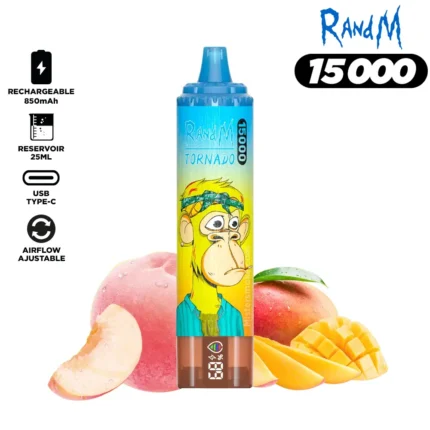 Direkt vom Hersteller RandM Tornado 15000 Züge Einweg E-Zigarette mit 25 ml E-Liquid – Pfirsich Mango Geschmack (1)